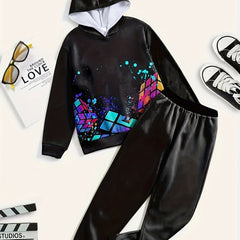 Kids 2pc Sports Suits Hoodies Jogger Pants Comfy Casual Outfits Boys Girls