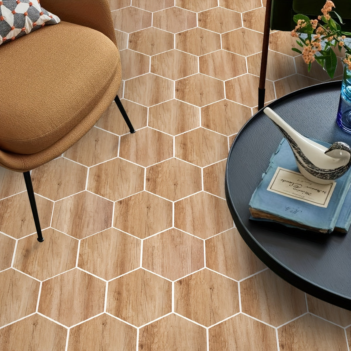 11pcs Wood Grain Self Adhesive Hexagonal Floor Stickers Waterproof