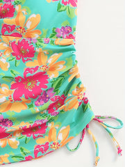 Floral Tankini Set Spaghetti Straps High Cut Swimsuit Women's Swimwear