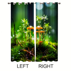 2pcs Green Mushroom Growth Curtain Window Curtain Outdoor Shelter Decor
