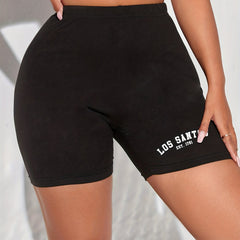 Letter Print Biker Shorts High Waist Skinny Yoga Sports Shorts