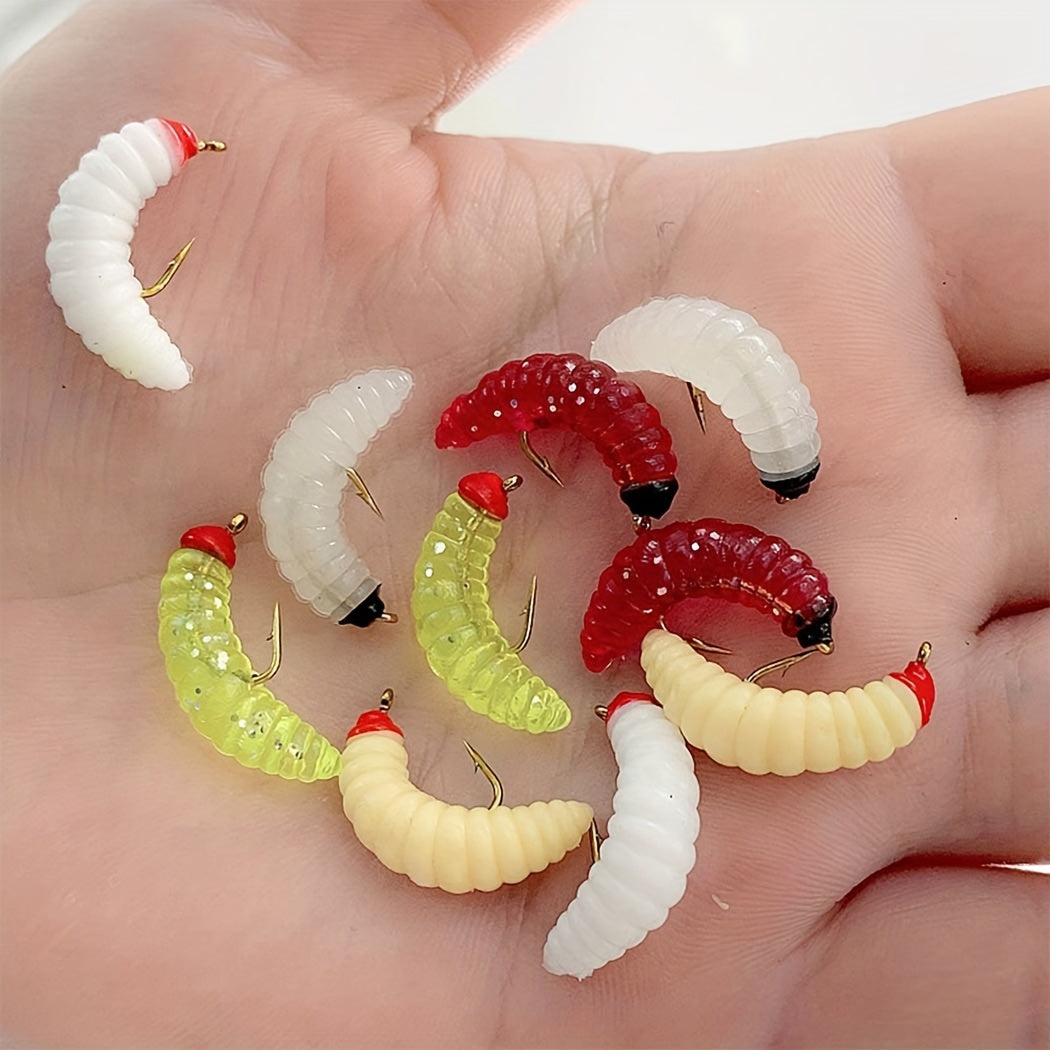5Pcs MultiColor Soft Worm Fly Fishing Lures Trout Grayling Maggot