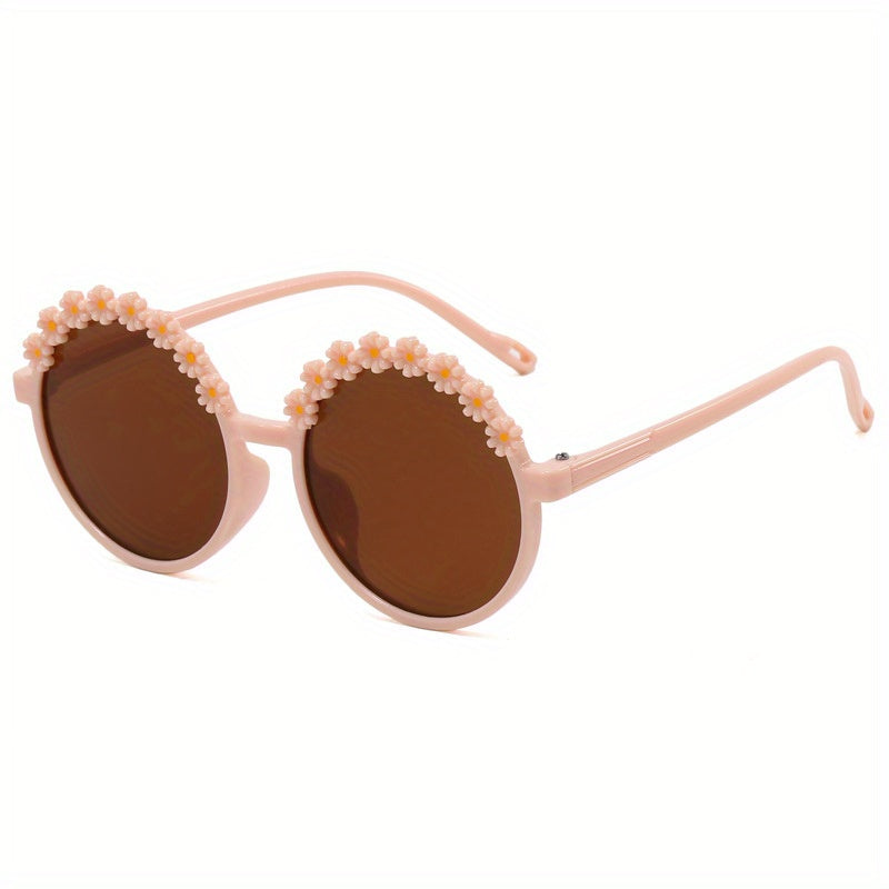 Girls Sweet Flowers Round Frame Sunglasses UV Protection Summer Accessories
