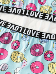 Donut Print Crop Tank Top & Shorts Set