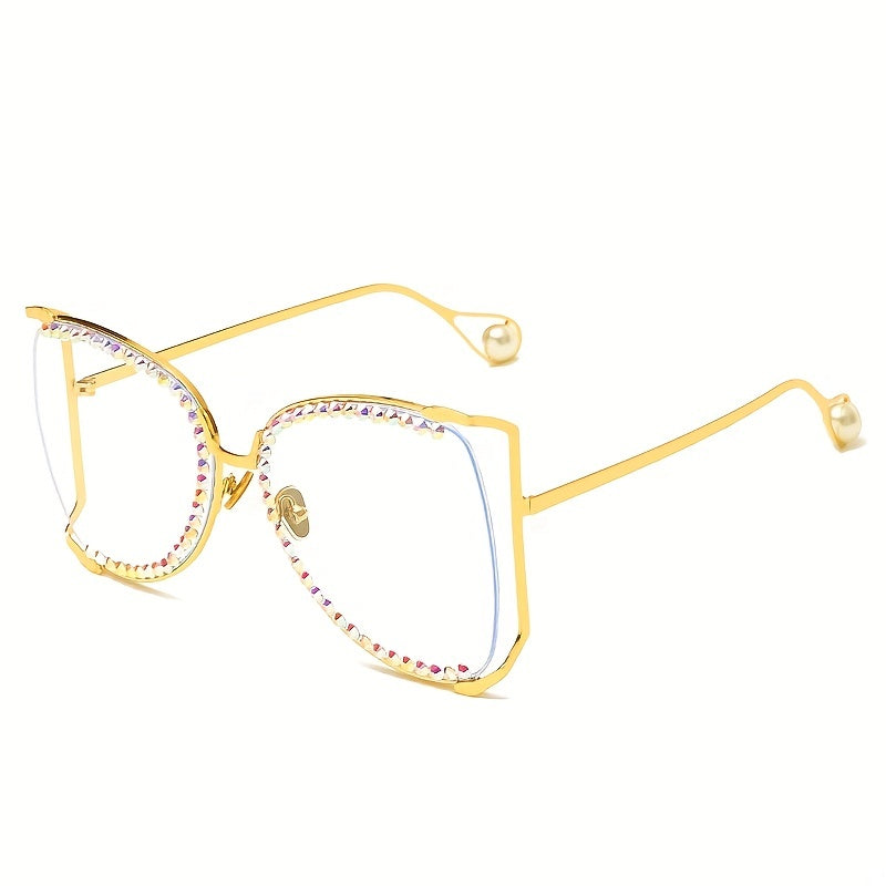 Rhinestone Hollow Sunglasses with Gradient Lens