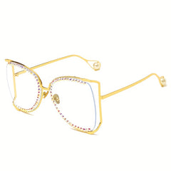 Rhinestone Hollow Sunglasses with Gradient Lens
