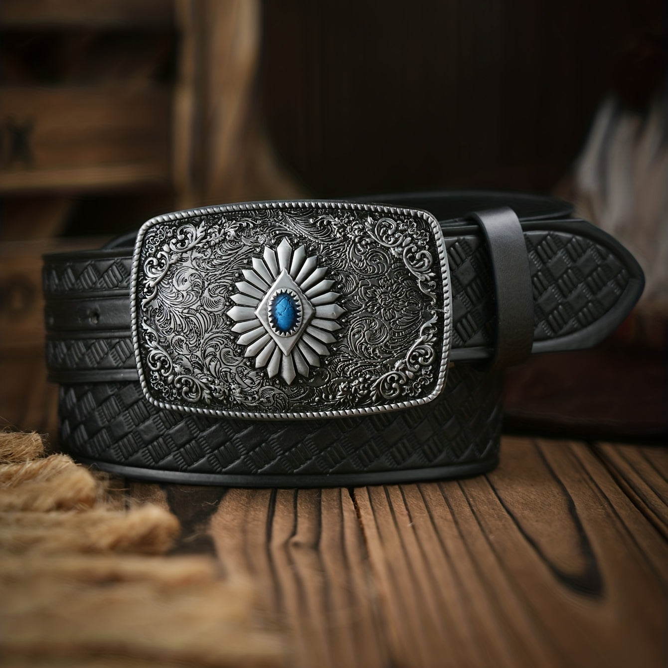 Vintage Sapphire Pattern Buckle Belt for Men
