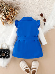 3pcs Baby Girl Stylish Button Up Flutter Sleeve Coat & Blouse & Belt Set