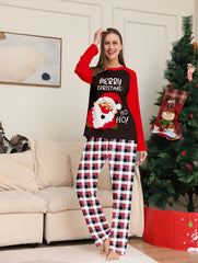 Christmas Print Pajama Set Long Sleeve Top & Plaid Pants Sleepwear