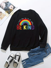 Rainbow Letter Print Pullover Sweatshirt Long Sleeve Crew Neck for Fall & Winter