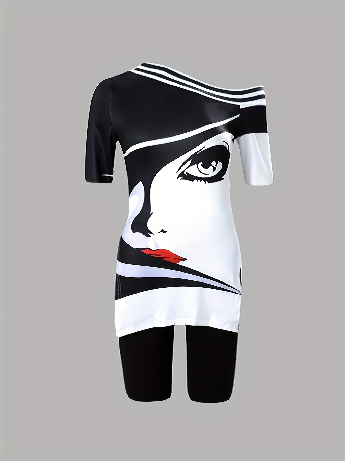 Sexy Cartoon One Shoulder Top & Shorts Set