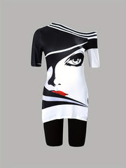 Sexy Cartoon One Shoulder Top & Shorts Set