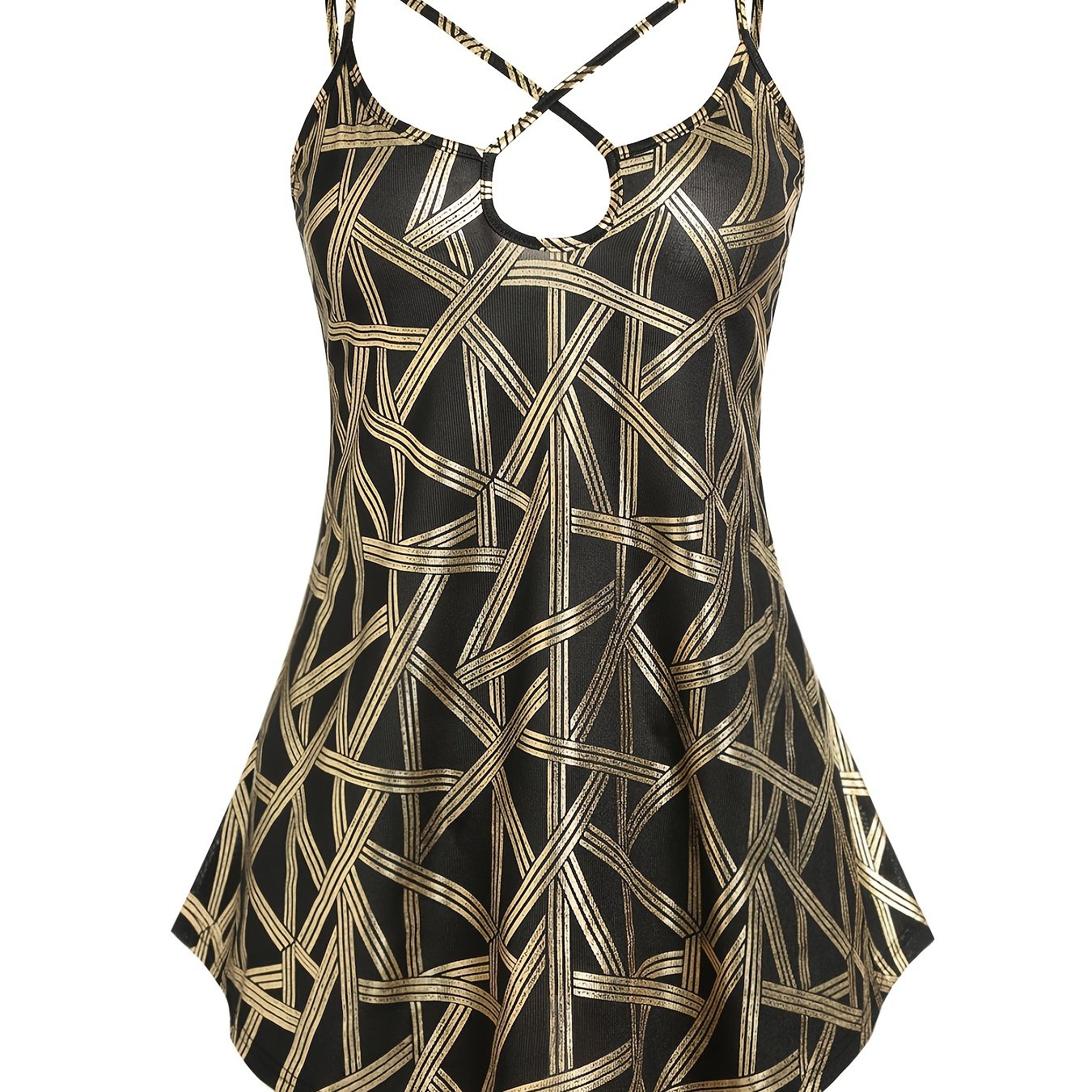 Geometric Print Cross Neck Cami Top