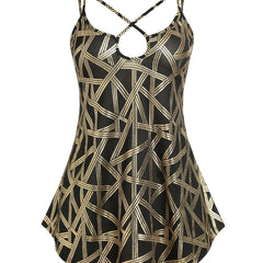 Geometric Print Cross Neck Cami Top