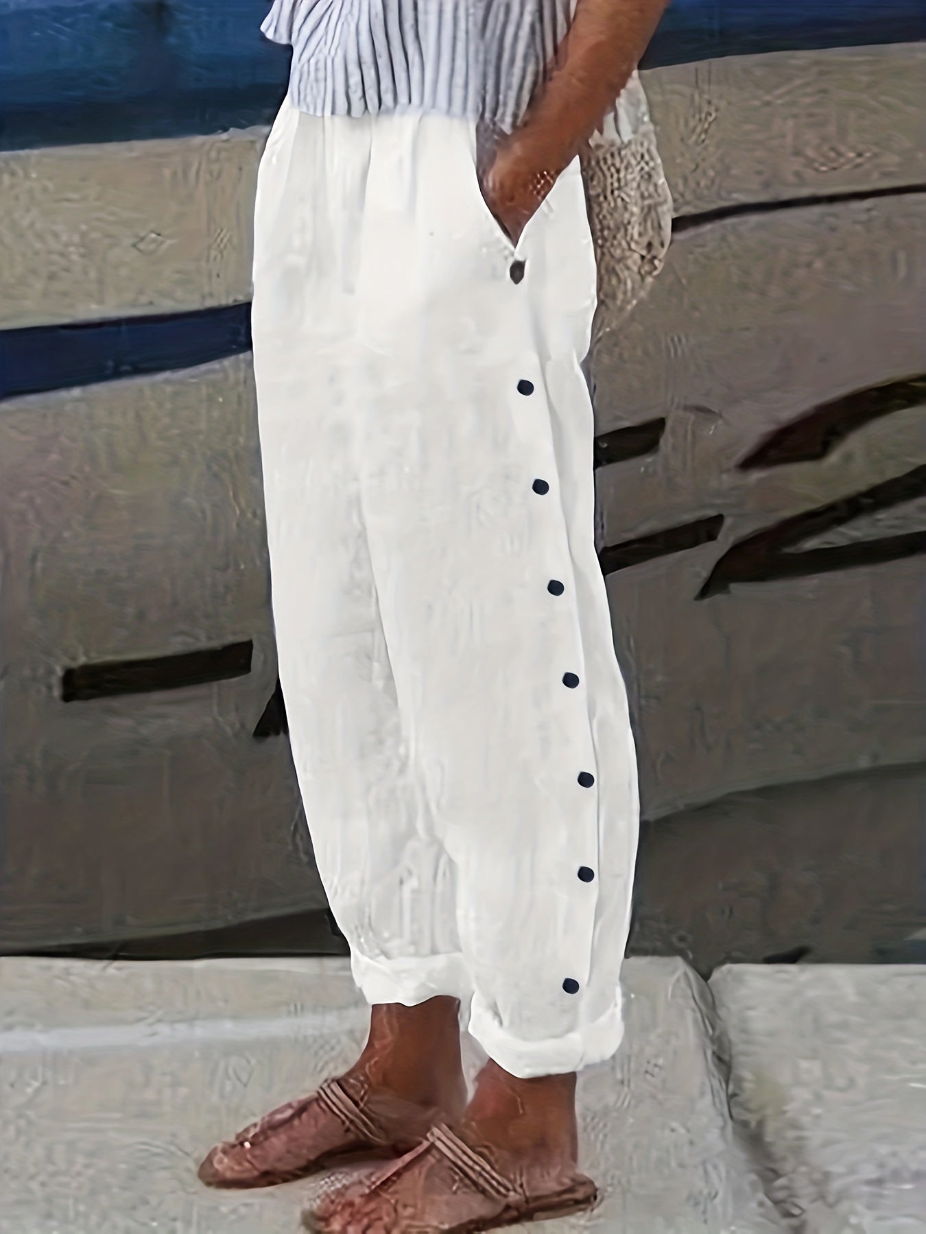 Solid Wide Leg Pants Women's Clothing