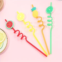 4pcs Reusable Fruit Drinking Straws For Kids Birthday Party