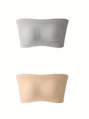 2 Pack Plus Size Bandeau Set Solid Tube Bra High Stretch