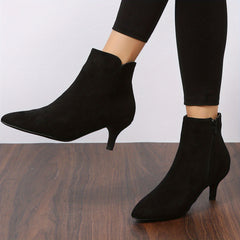 Solid Kitten Heel Ankle Boots Point Toe Side Zipper