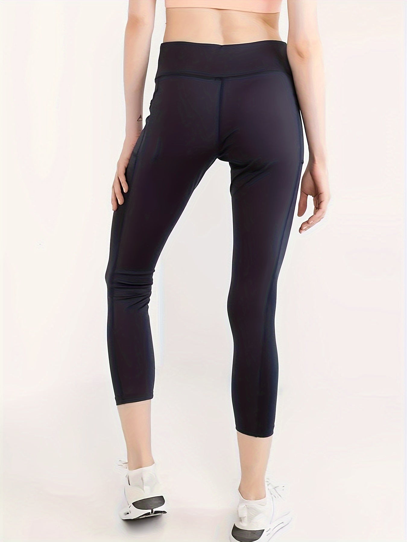 Yoga Cropped Leggings Solid High Stretch Tight Pants With Pocket