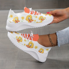 Duck Print Mesh Breathable Woven Shoes Lightweight Comfortable Sneakers