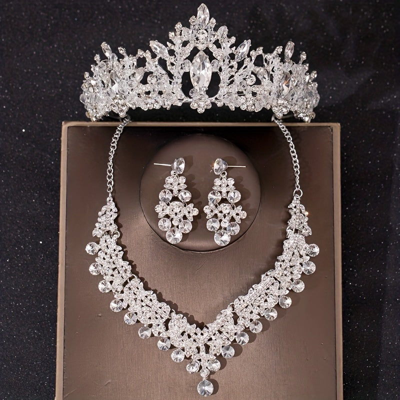 Baroque Crystal Bridal Head Piece Earrings Necklace Set Wedding Jewelry