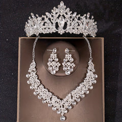 Baroque Crystal Bridal Head Piece Earrings Necklace Set Wedding Jewelry