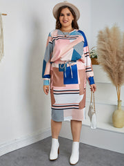 Women's Plus Colorblock Geometric Print Top & Skirt Set