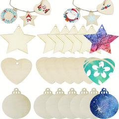 30pcs Wooden Christmas Ornaments DIY Crafts Natural Wood Slices