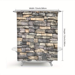 Digital Stone Wall Shower Curtain Polyester Waterproof Bathroom Partition