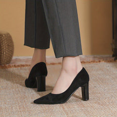 Women's Block Heel Point Toe Pumps