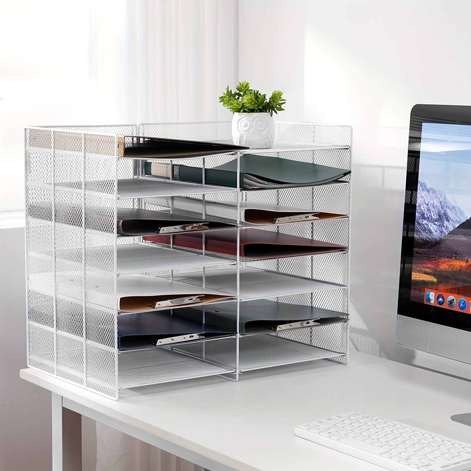 Bilateral Grid Desktop Document Organizer 12 Tray Paper Sorter Home & Office