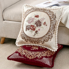Chenille Embroidered Rose Floral Sofa Pillow Cover 19x19 Inches