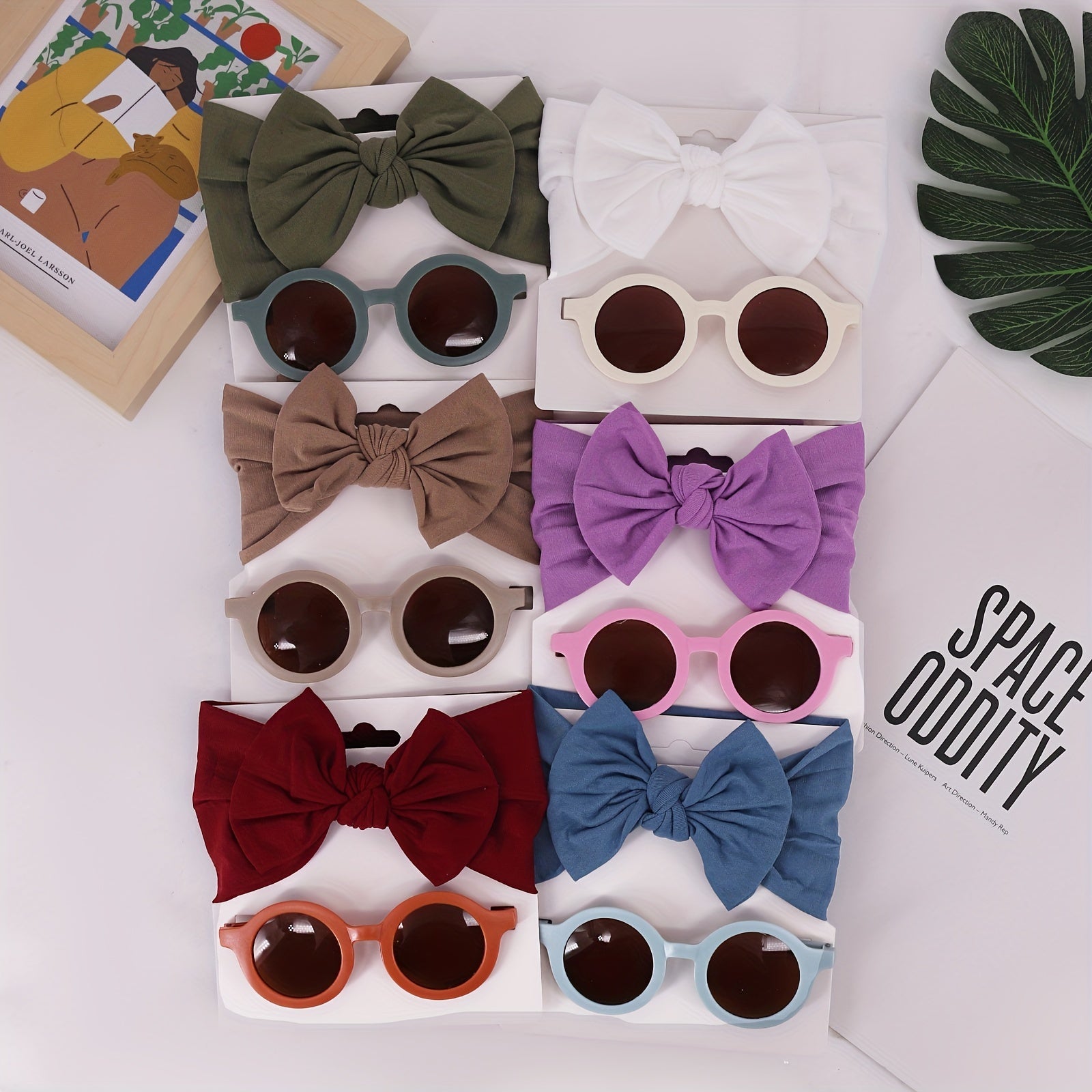 2pcs Girls Hairband & Sunglasses Set Cute Bow Headband & Round UV Sunglasses