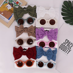 2pcs Girls Hairband & Sunglasses Set Cute Bow Headband & Round UV Sunglasses