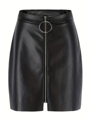 PU Leather Zipper Skirts Sexy Bag Hip Mini Skirts Women's Clothing