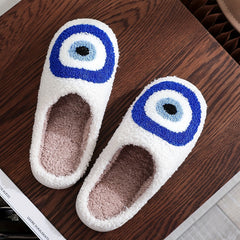 Women's Evil Eye Pattern Slippers Plush Lined Platform Shoes