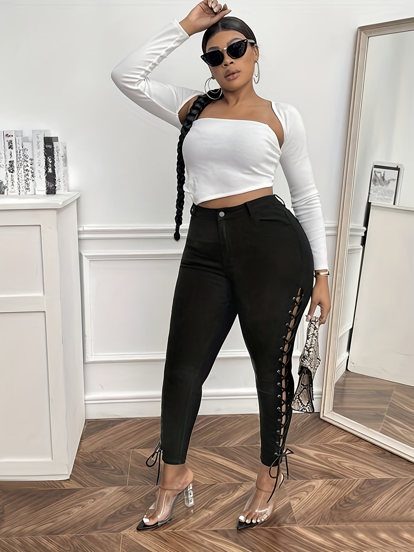 Sexy Lace Up High Rise Skinny Jeans
