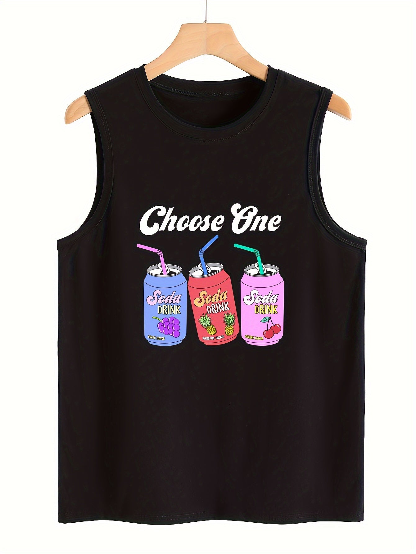 Drink & Letter Print Sleeveless Sports Vest Round Neck Casual Top