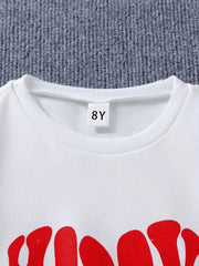 Happy Print Girl's 2pcs Sweatshirt & Sweatpants Set for Spring Fall