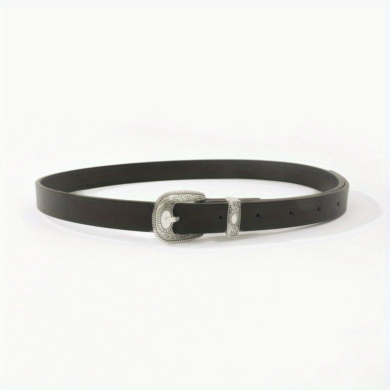 Vintage Craved Buckle Thin Belt PU Leather Casual Belt Pants Belt Dress Girdle