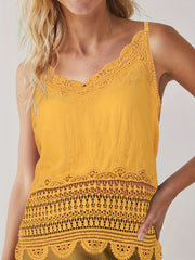 Embroidered Lace Cami Top Boho Crew Neck Sleeveless Summer Women's Clothing