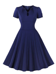Retro Dress V Neck Puff Sleeve A Line Dress