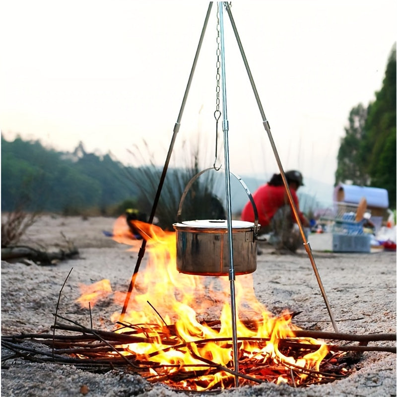 Adjustable Camping Tripod with Chain and Storage Bag for Outdoor Cooking
