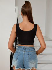 Solid Tank Crop Top Square Neck Sleeveless Top Women's Lingerie