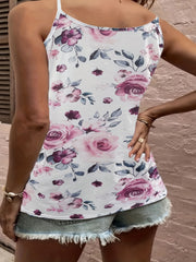 Floral Print Ring V Neck Tank Top High Stretch Cami