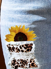 Sunflower & Leopard Print Denim Shorts