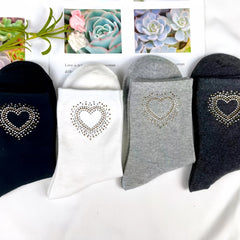 Heart Rhinestone Mid Tube Socks Women's Stockings