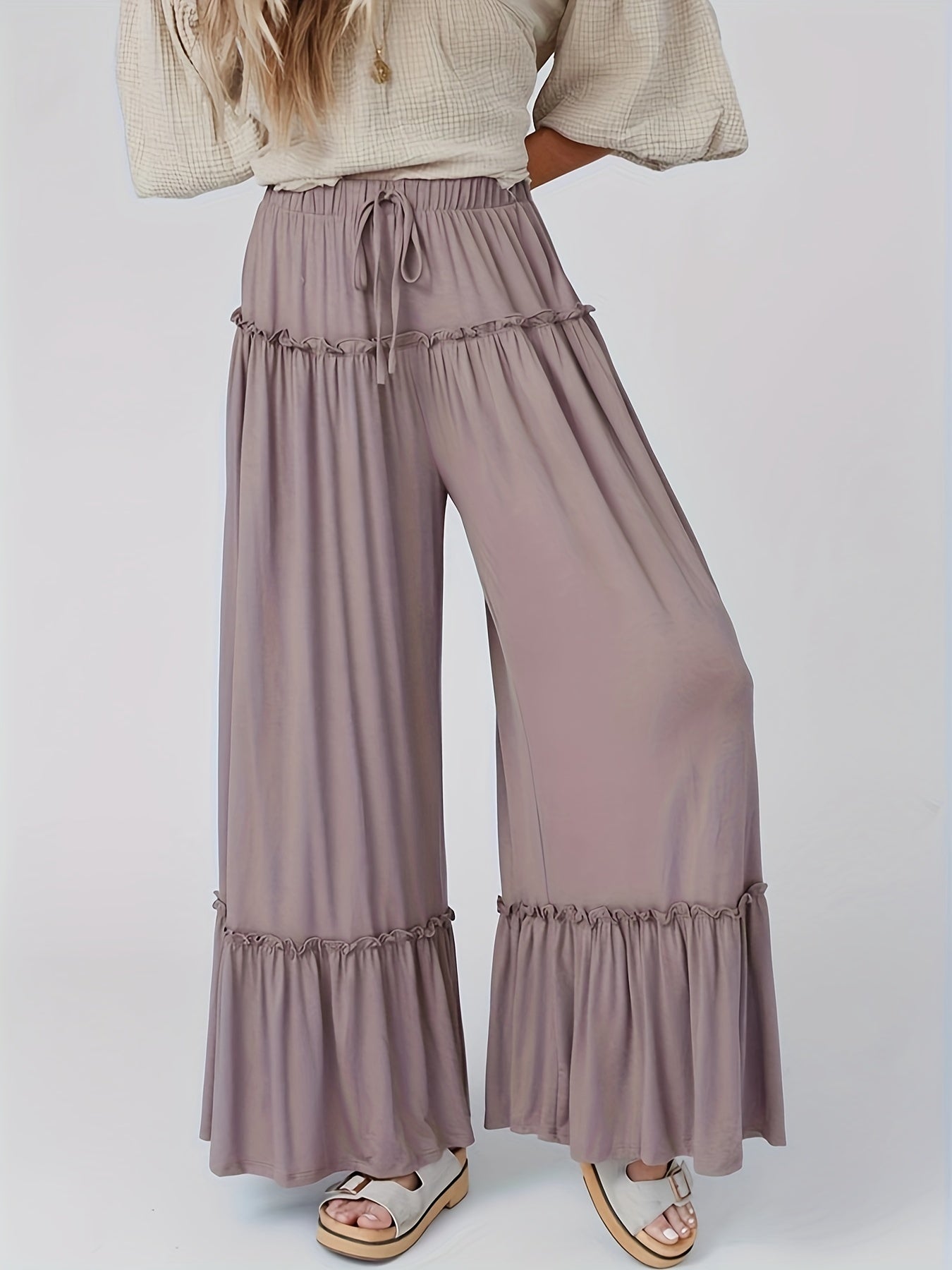 Elastic Drawstring Wide Leg Trousers