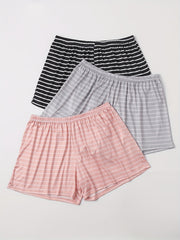 3 Pack Plus Size Striped Lounge Bottoms Set Elastic Waist Sleepwear