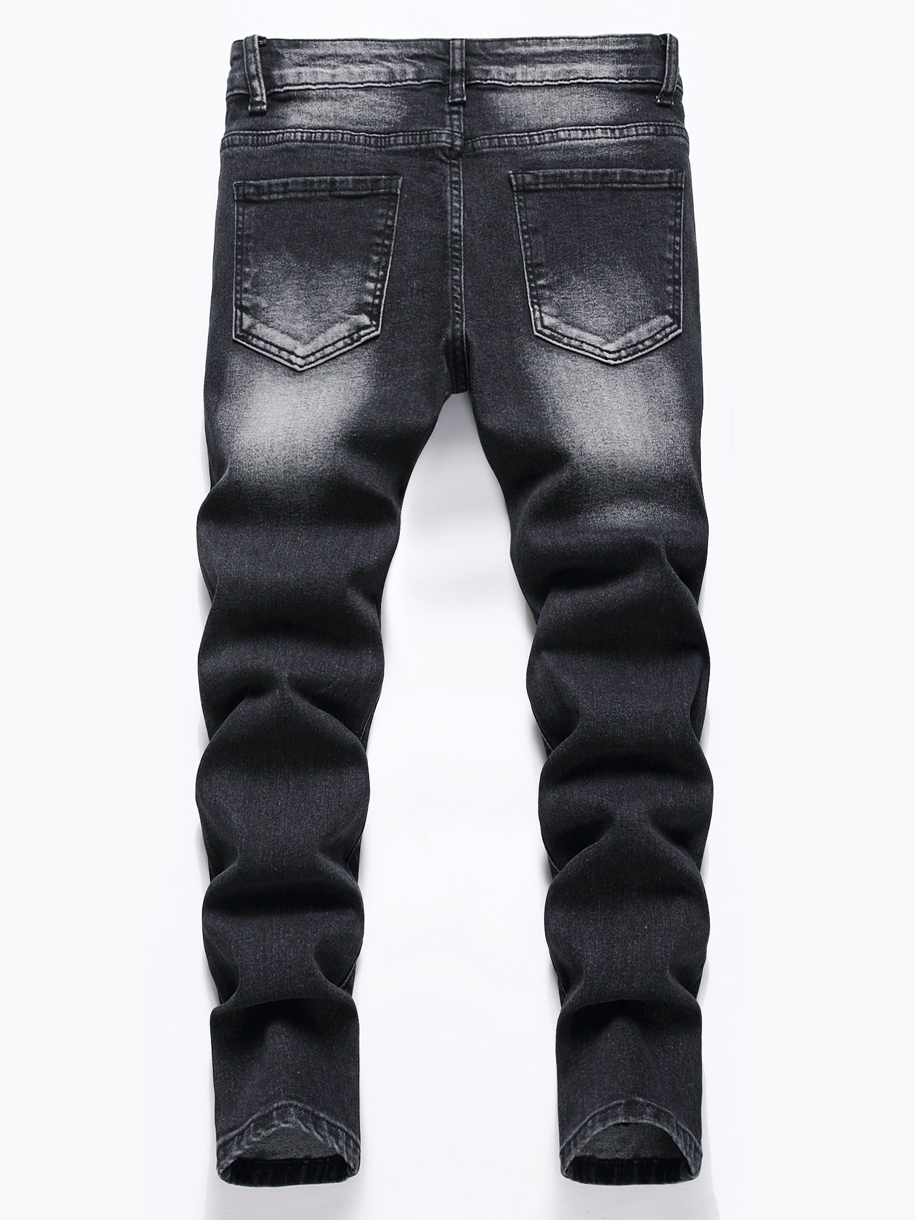 Boys Poker Card Embroidered Ripped Denim Slim Fit Jeans